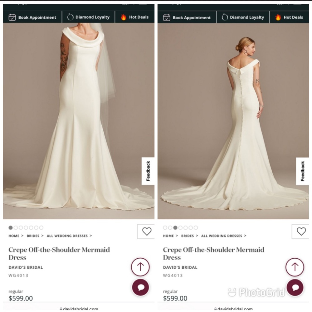 Off the shoulder, mermaid style wedding dress